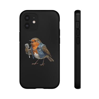 Rotkehlchen mit Mikrofon Premium Handyhülle – Doppelt Geschützt & Rundum Bedruckt Schwarz