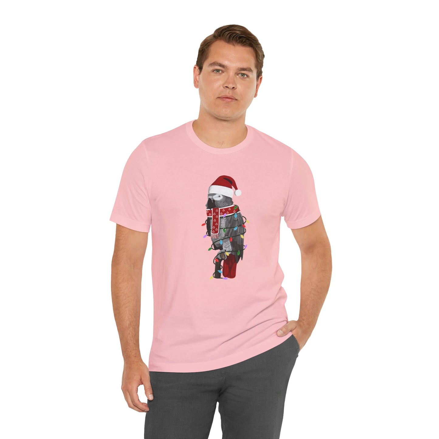 Grey Parrot with Fairy Lights Christmas Bird T-Shirt