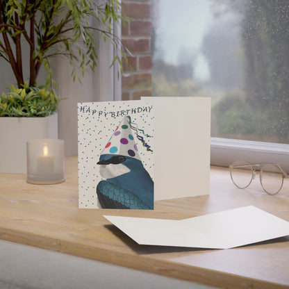 Tree Swallow with Party Hat Birthday Card – Premium Matte Bird Greeting Card