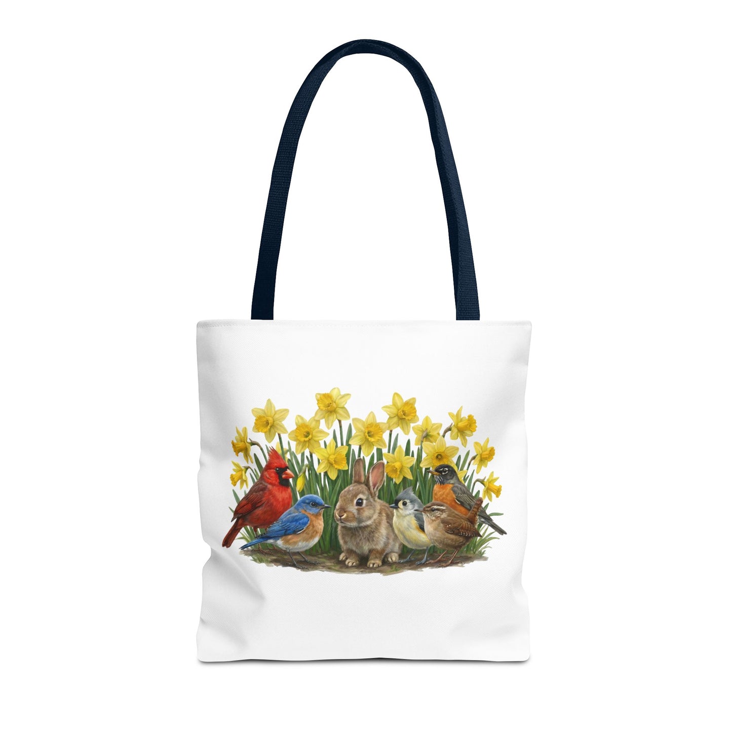 Spring Tote Bag – Cardinal, Bluebird & Bunny | Reusable Easter Basket & Market Shopper (16"x16")