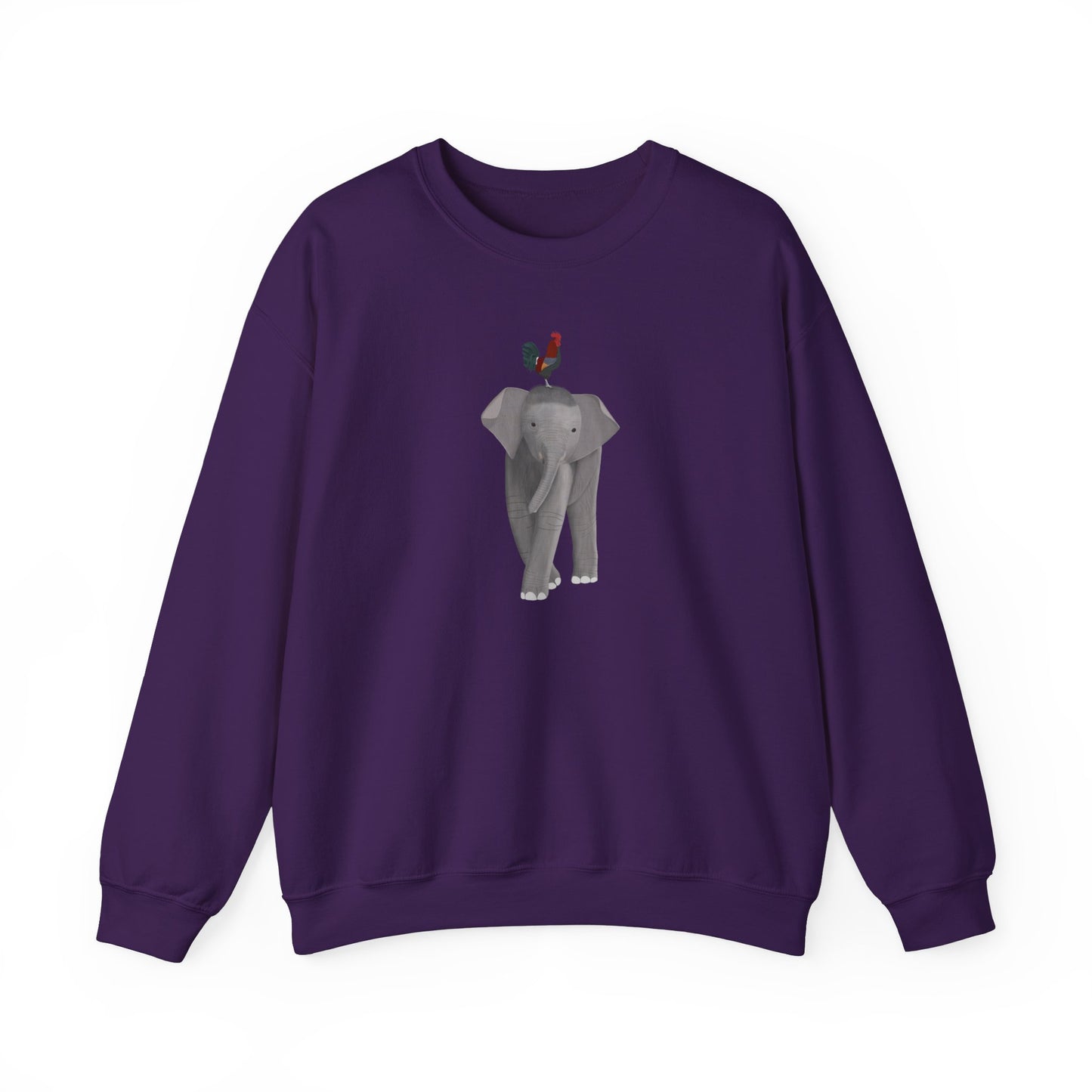 Elephant with Rooster Bird Birding & Birdwatching Sweatshirt