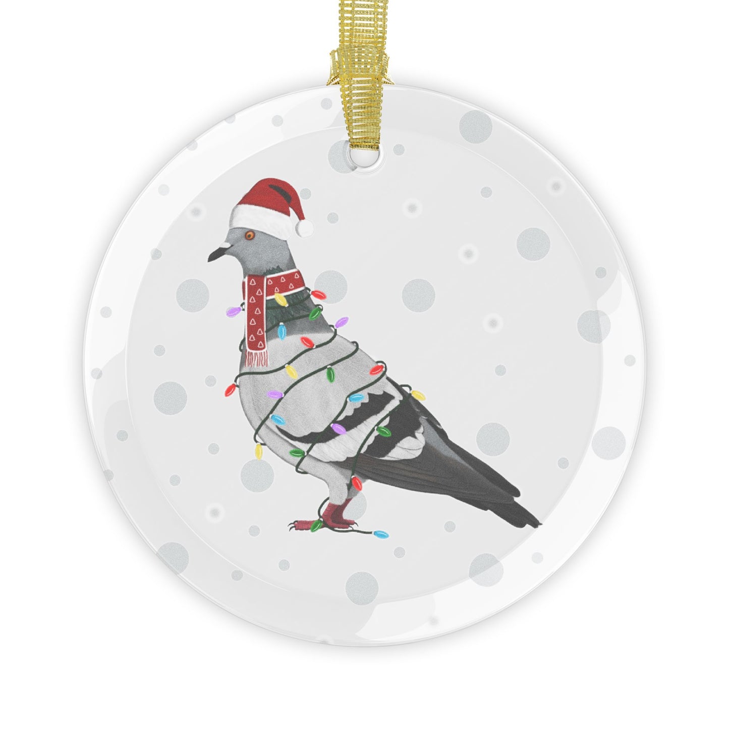 Pigeon as Santa Claus with Fairy Lights Christmas Glass Ornament