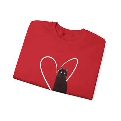 Black Cat with Heart Cat Lover Valentine's Day Sweatshirt