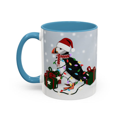 Puffin with Christmas Hat and Scarf Snow Bird Coffee Mug