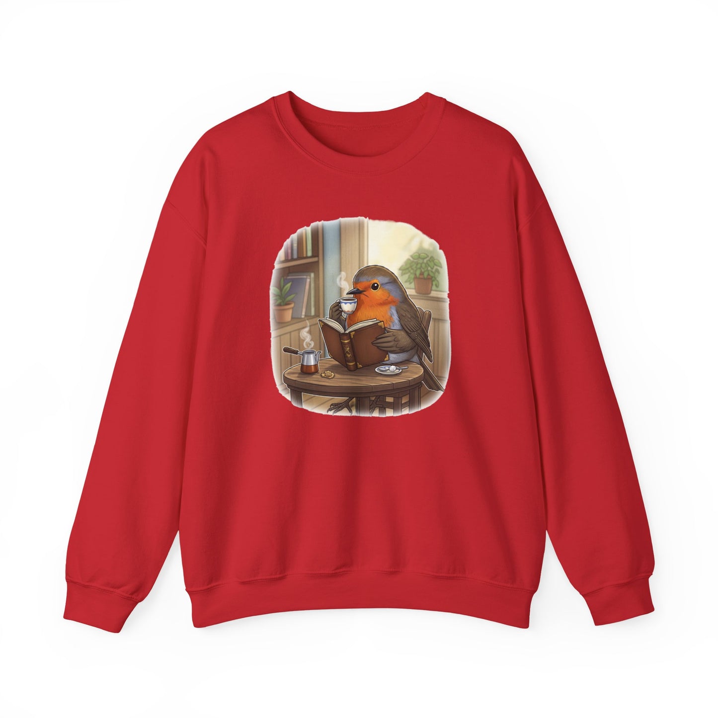 Robin Reads Books and Drinks Coffee Bird Sweatshirt Funny Book & Bird Lovers