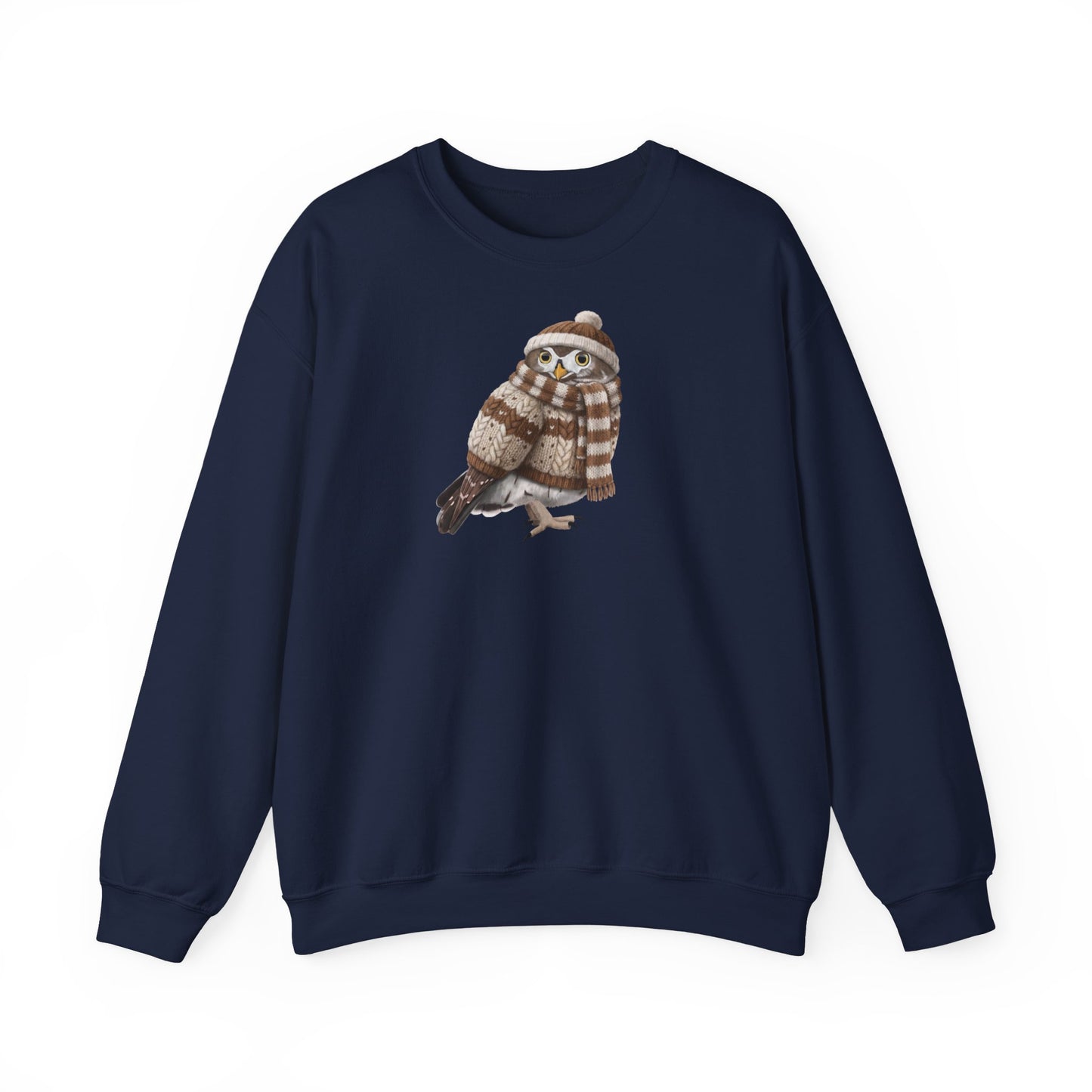 Eule in Strick Weihnachts-Sweatshirt | Unisex Vogel Sweater für Vogelfreunde & Vogelbeobachter