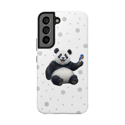 Cute Panda Bear with a Bluebird Animal iPhone Case - Dual-Layer PC/TPU Protective Cover for iPhone
