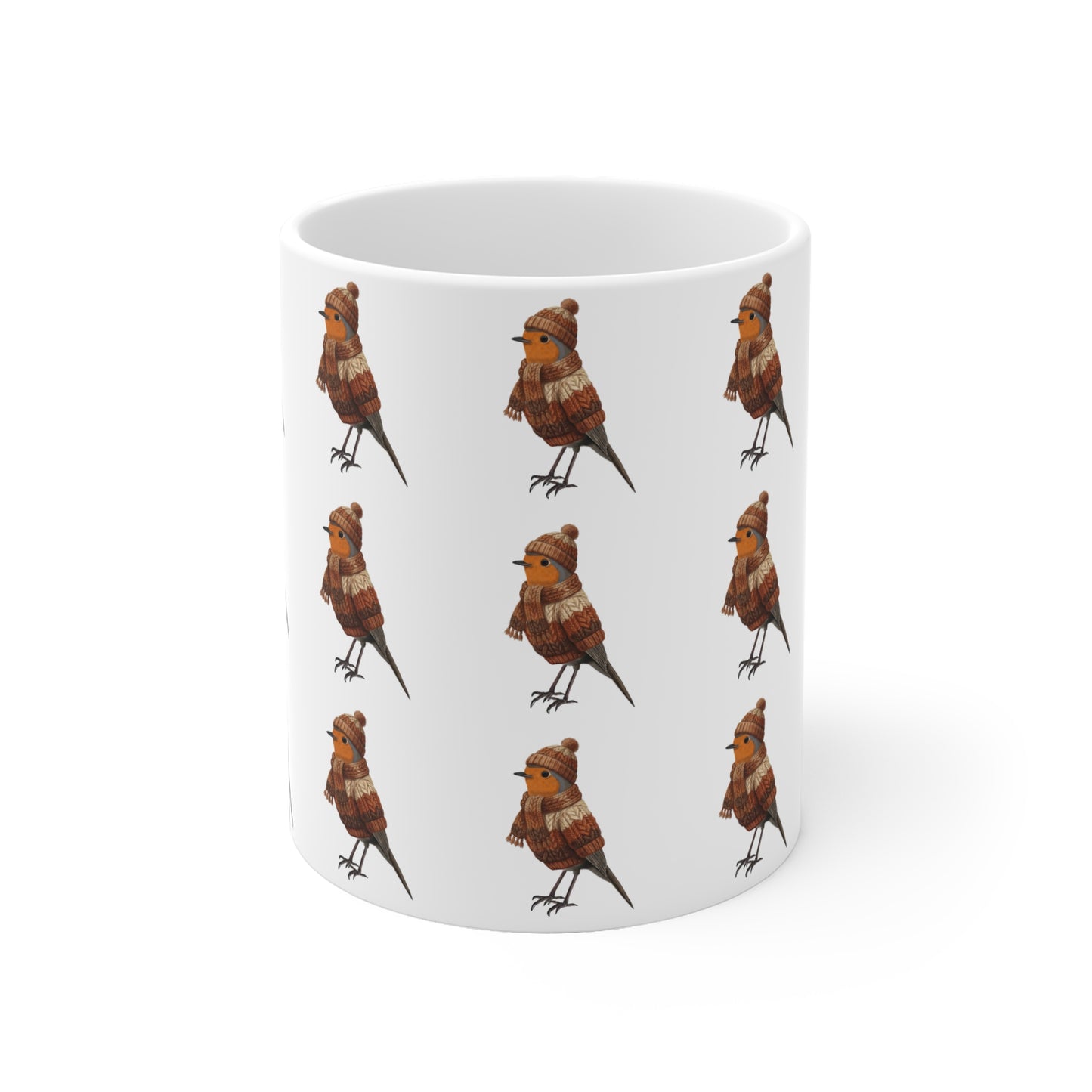 Mug de Noël Rouge-Gorge en Pull Tricoté – Idéal pour Chocolat Chaud & Café