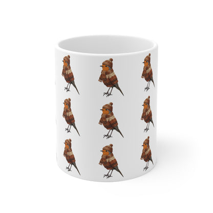 Mug de Noël Rouge-Gorge en Pull Tricoté – Idéal pour Chocolat Chaud & Café