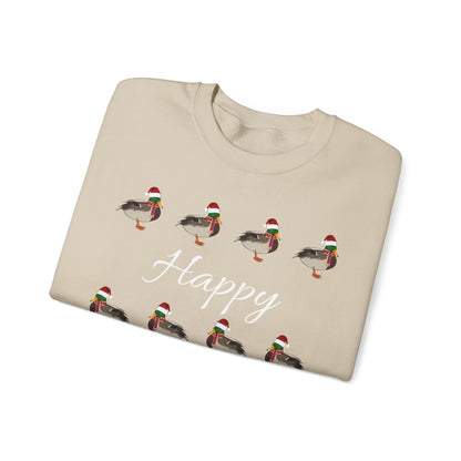 Mallard as Santa with Hat and Scarf Happy Holidays Birdwatcher Christmas Bird Sweatshirt