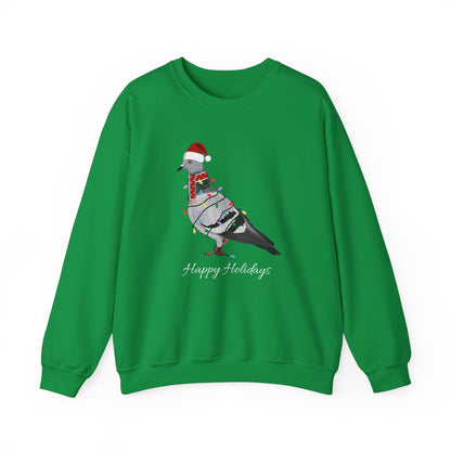 Pigeon with Fairy Lights as Santa Happy Holidays Birdwatcher Christmas Bird Sweatshirt