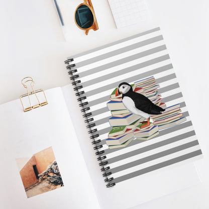 Puffin Bird with Books Birdlover Bookworm Spiral Notebook Ruled Line 6" x 8"