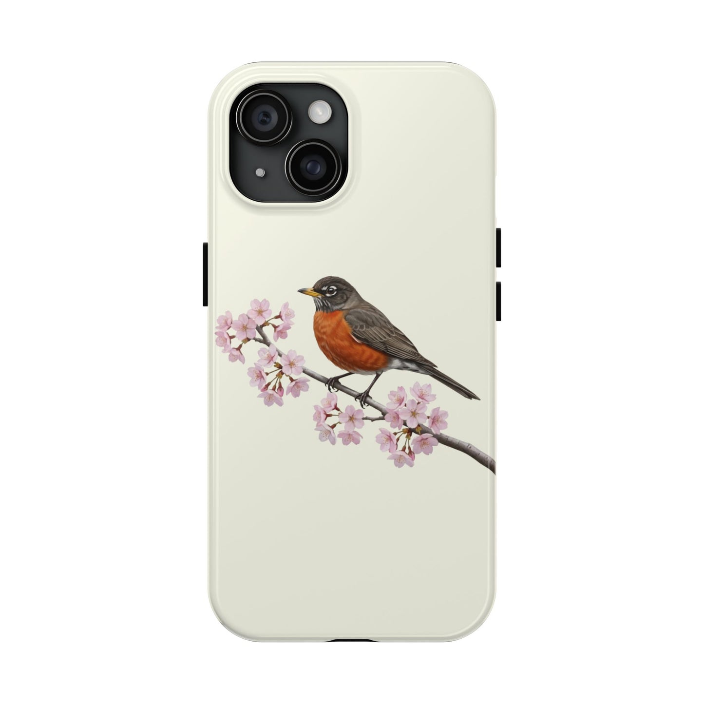 American Robin & Cherry Blossom Tough iPhone Case Creamy White