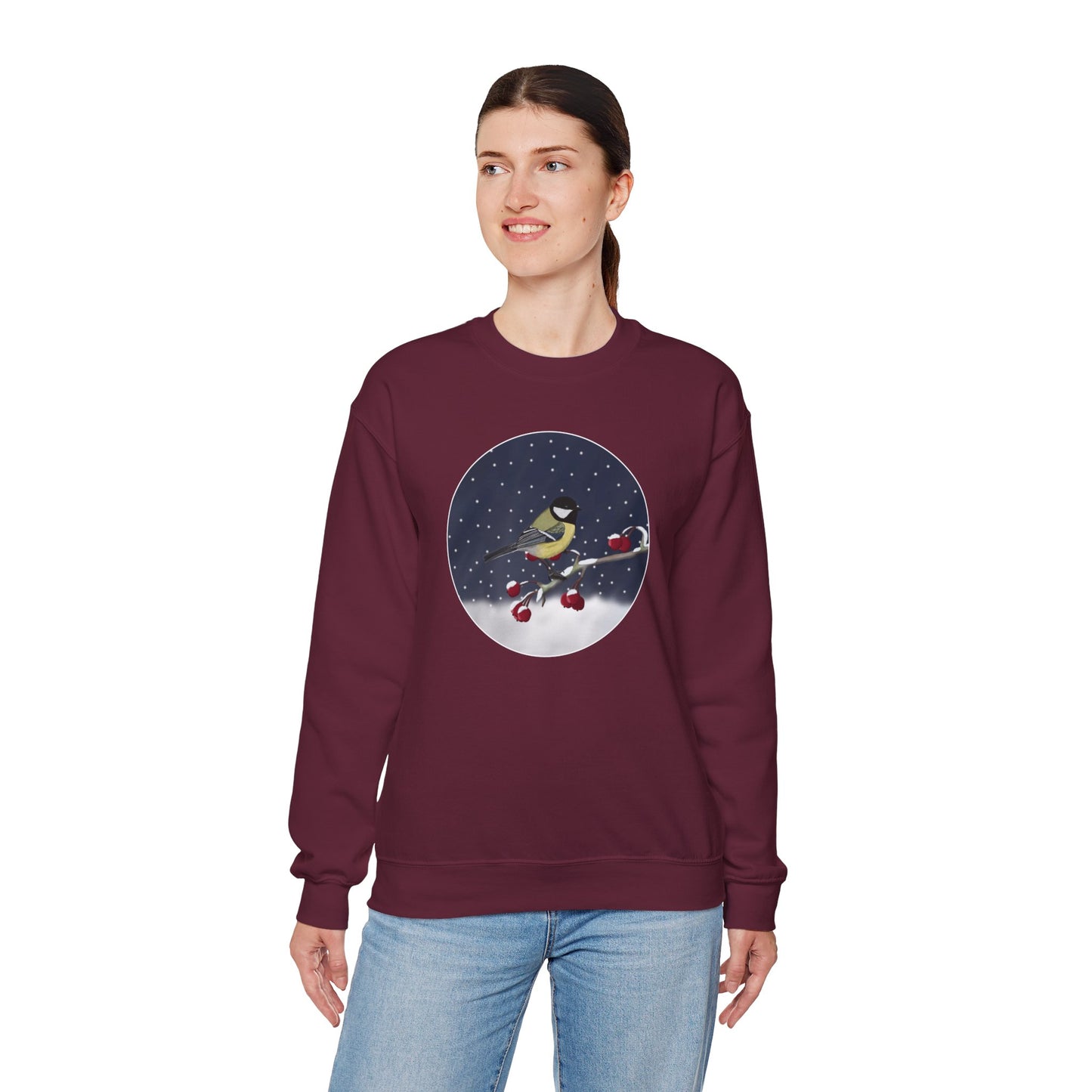 Chickadee on a Winter Branch Christmas Bird Sweatshirt