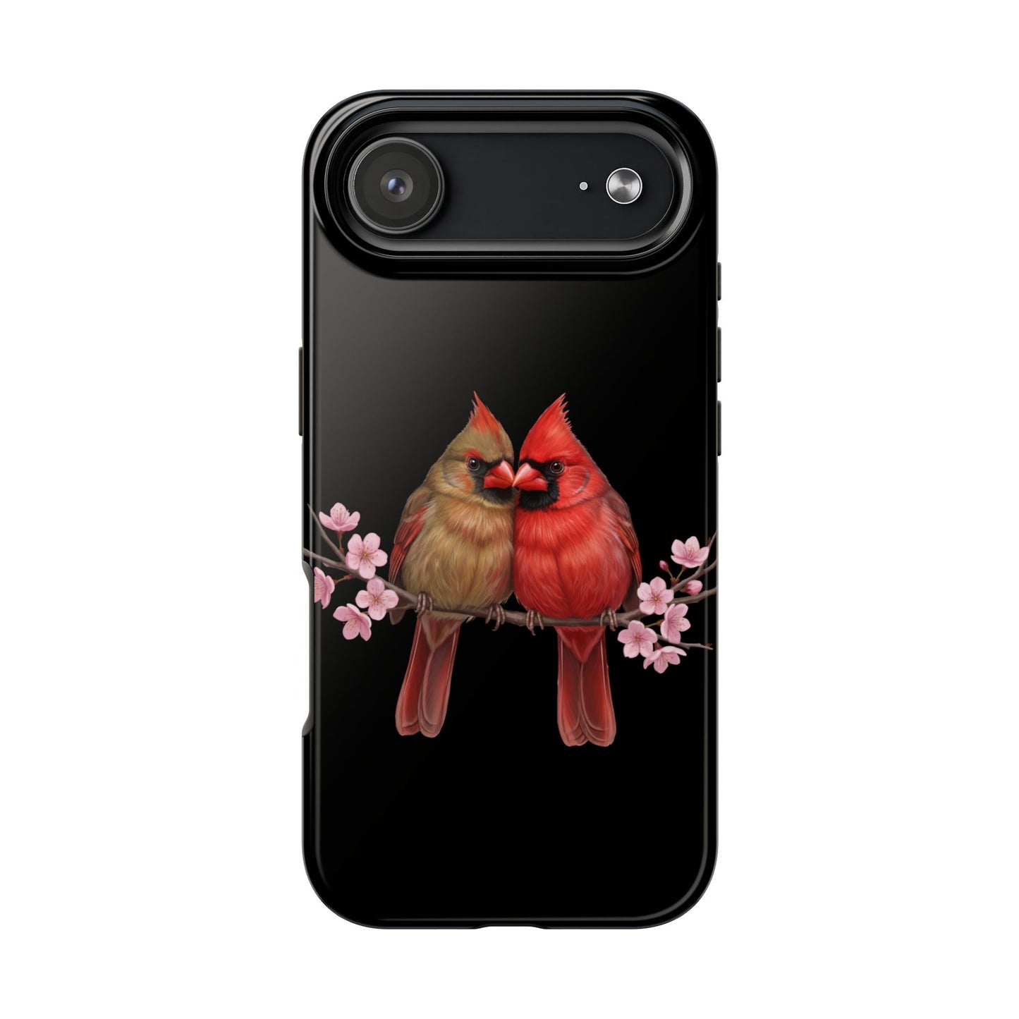 Northern Cardinal with Cherry Blossoms iPhone Case – Premium Tough Phone Cover Black