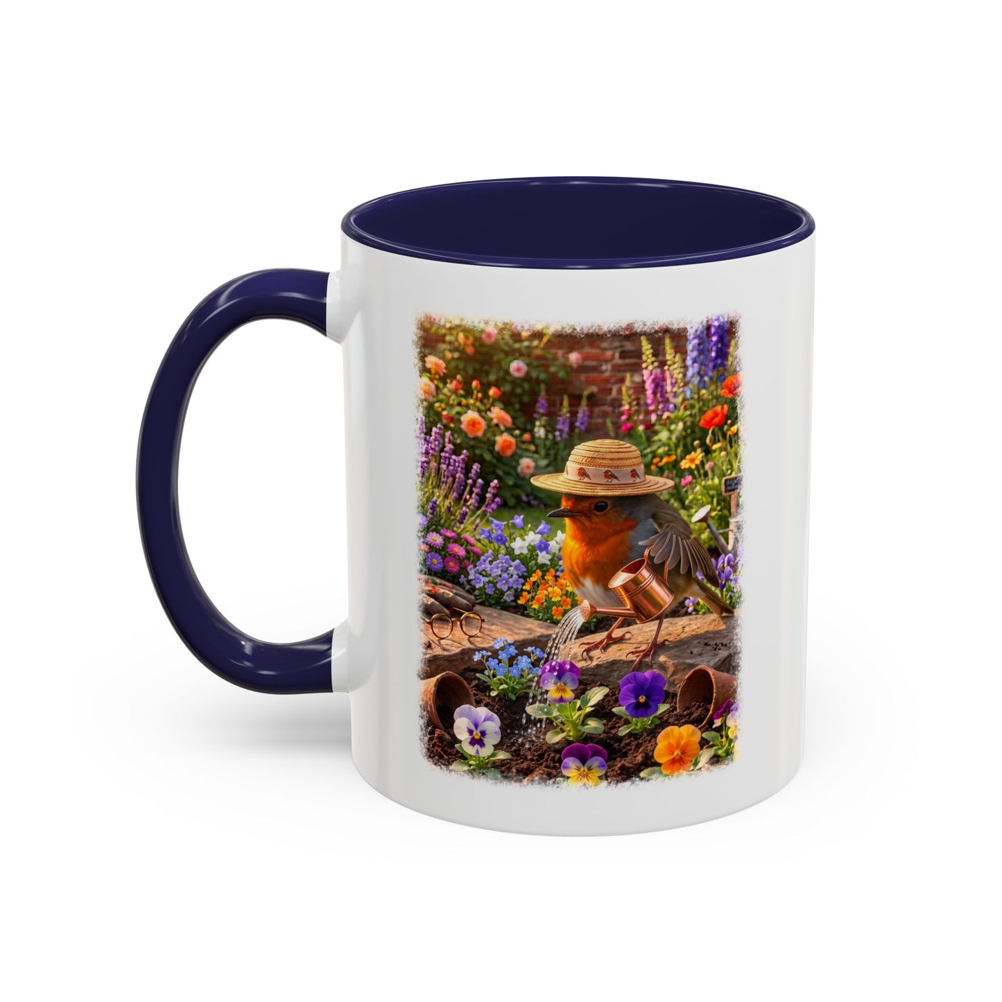 Robin Rosi Watering Flowers Mug for Bird Lovers