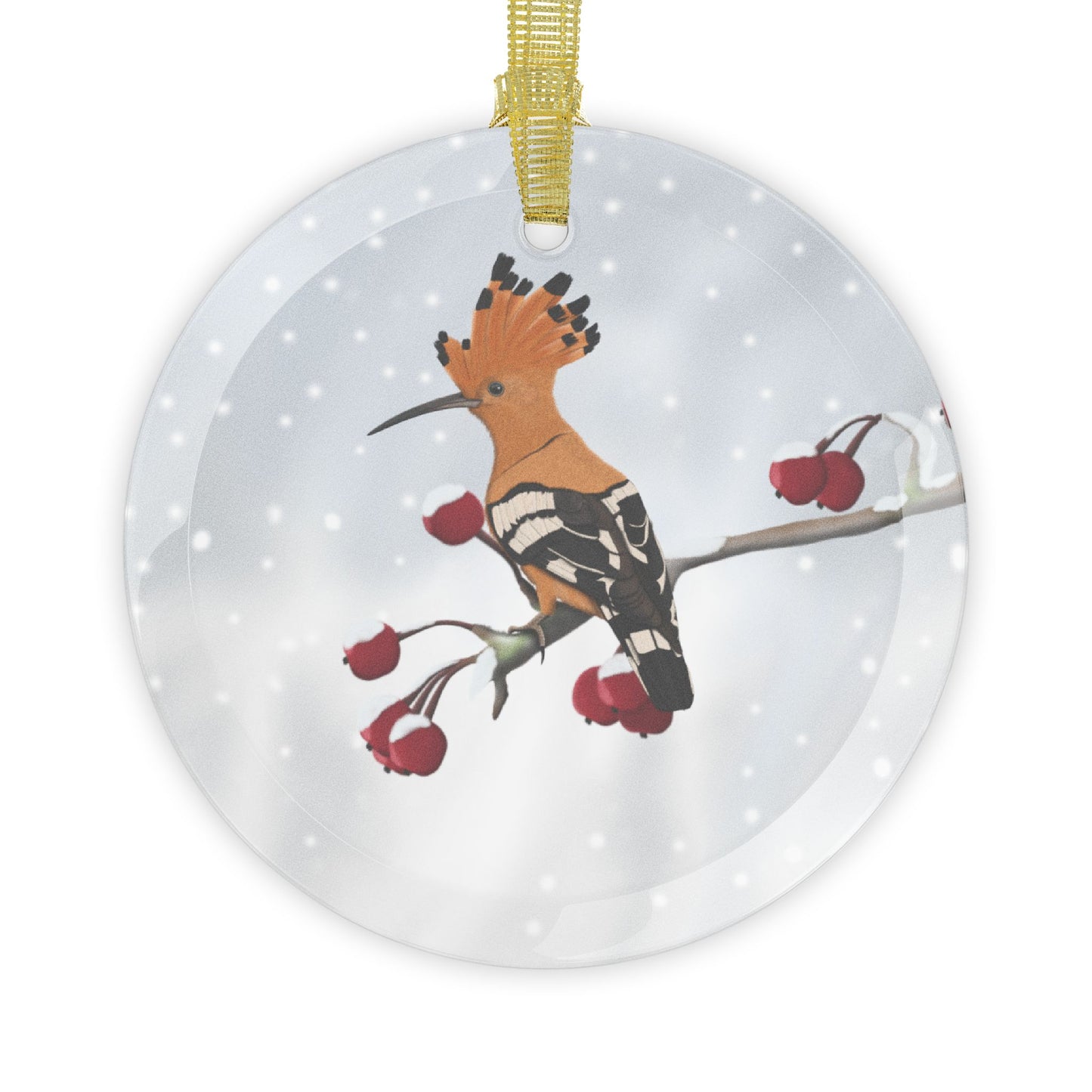 Hoopoe Snow Bird Christmas Glass Ornament