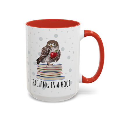 Cute Owl on Books Teacher Mug – Teaching is a Hoot – Two-Tone Classroom Coffee Cup