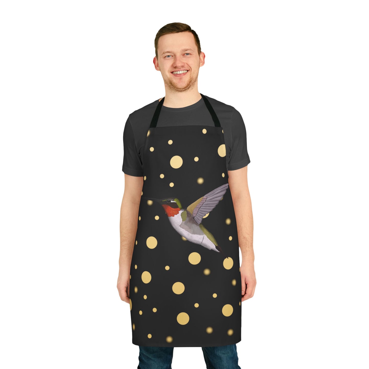 Hummingbird Golden Dots Birdlover Bird Art Apron Black