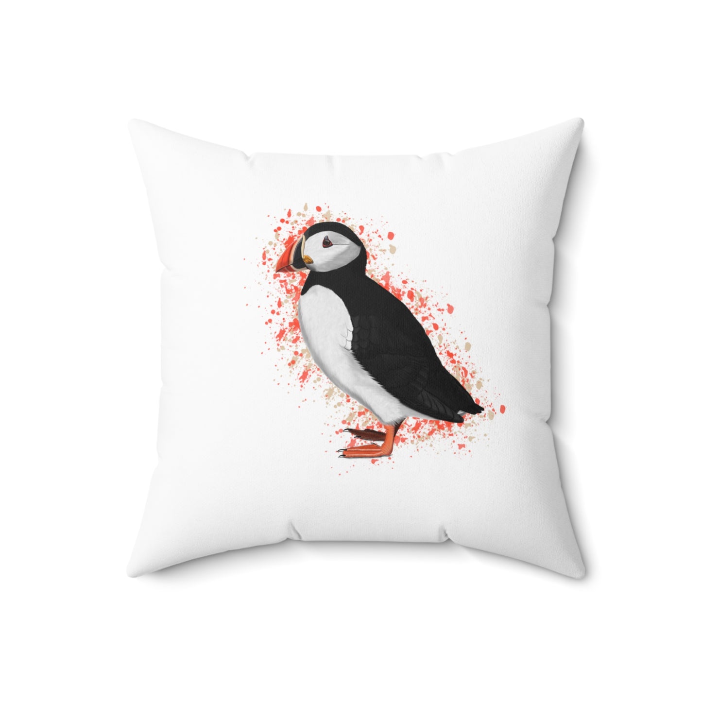 Puffin Bird Throw Pillow 16"x16" White