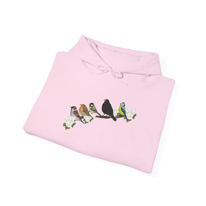 Vögel auf einem Ast Hoodie - Amsel Rotkehlchen Kohlmeise Spatz Kapuzenpullover für Vogelbeobachter & Naturliebhaber