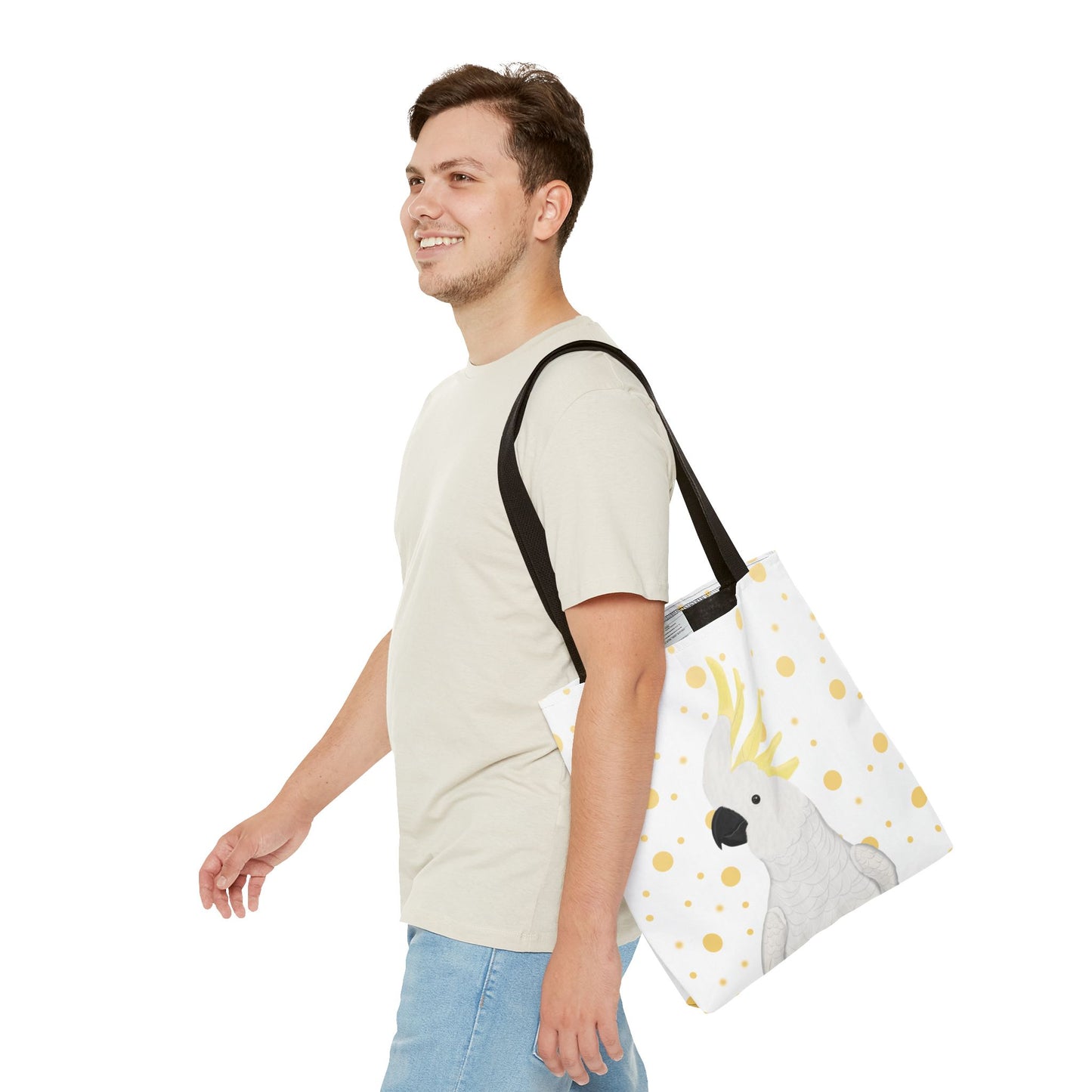 Cockatoo Golden Dots Bird Tote Bag 16"x16" White