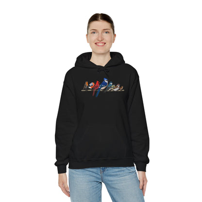 Garden Birds on a Branch Blue Jay Cardinal Bullfinch Hoodie - jz.birds