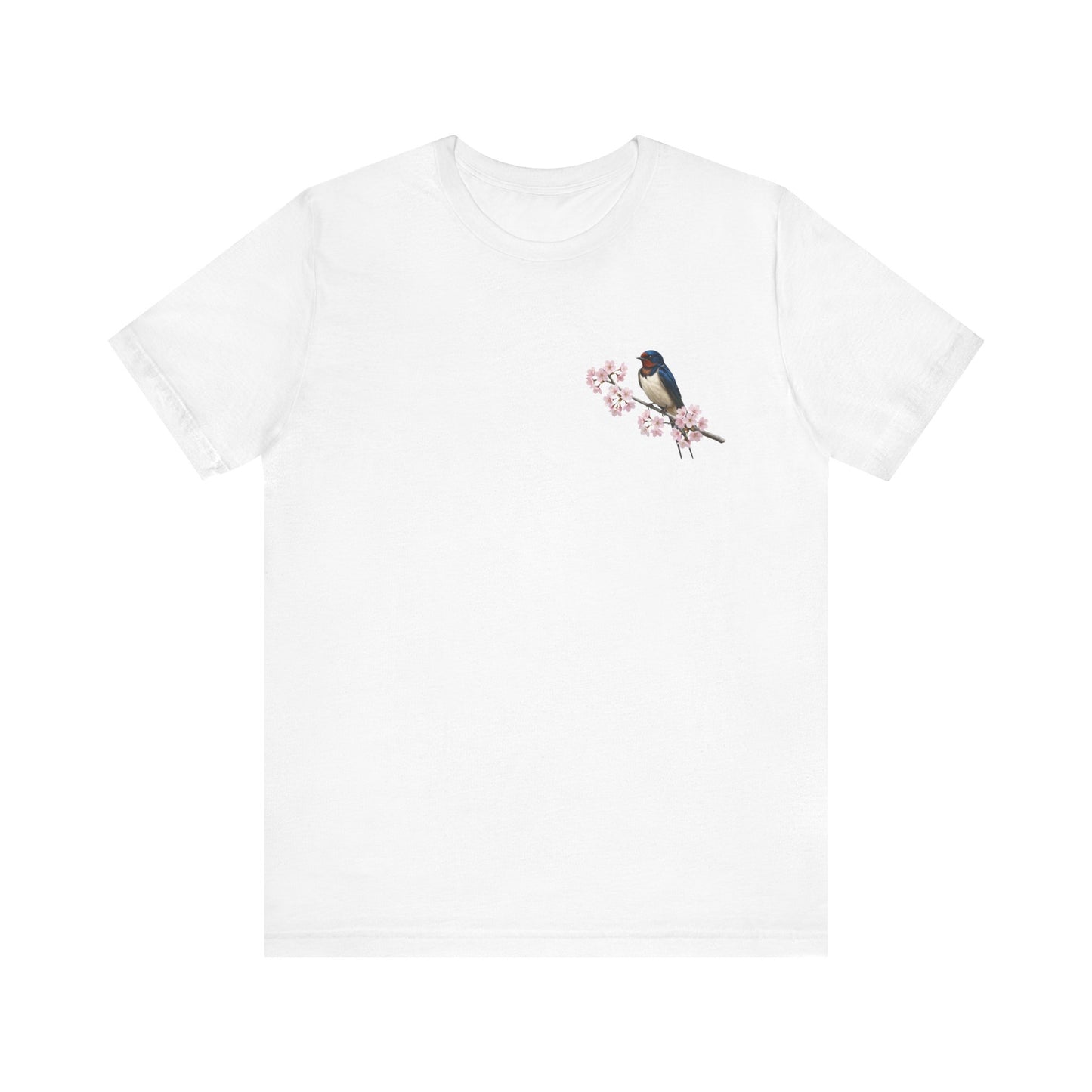 Barn Swallow Cherry Blossom T-Shirt | Floral Spring Tee for Bird Lovers