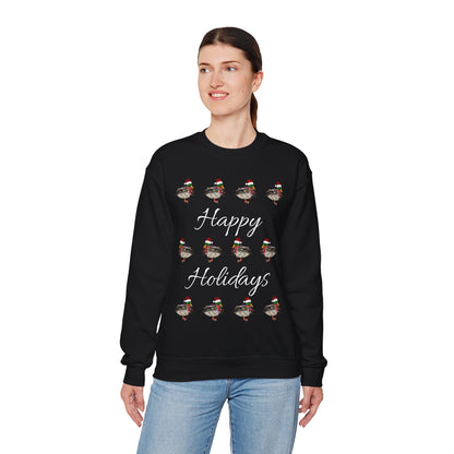 Mallard as Santa with Hat Scarf and Fairy Lights Happy Holidays Birdwatcher Christmas Bird Sweatshirt