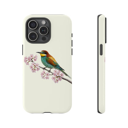Bienenfresser Handyhülle in Cremeweiß | Florales Kirschblüten Vogel-Motiv für iPhone & Google Pixel