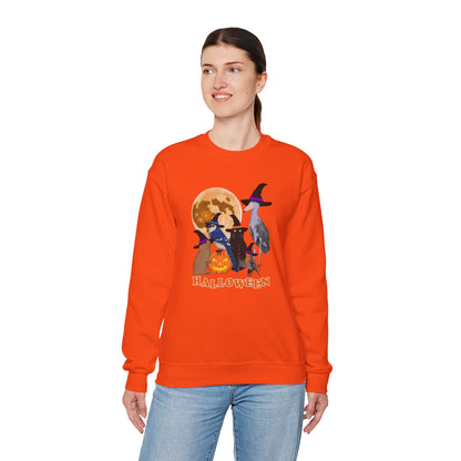 Blue Jay Robin Shoebill Rabbit with Cat and Bunny Halloween Bird Sweatshirt