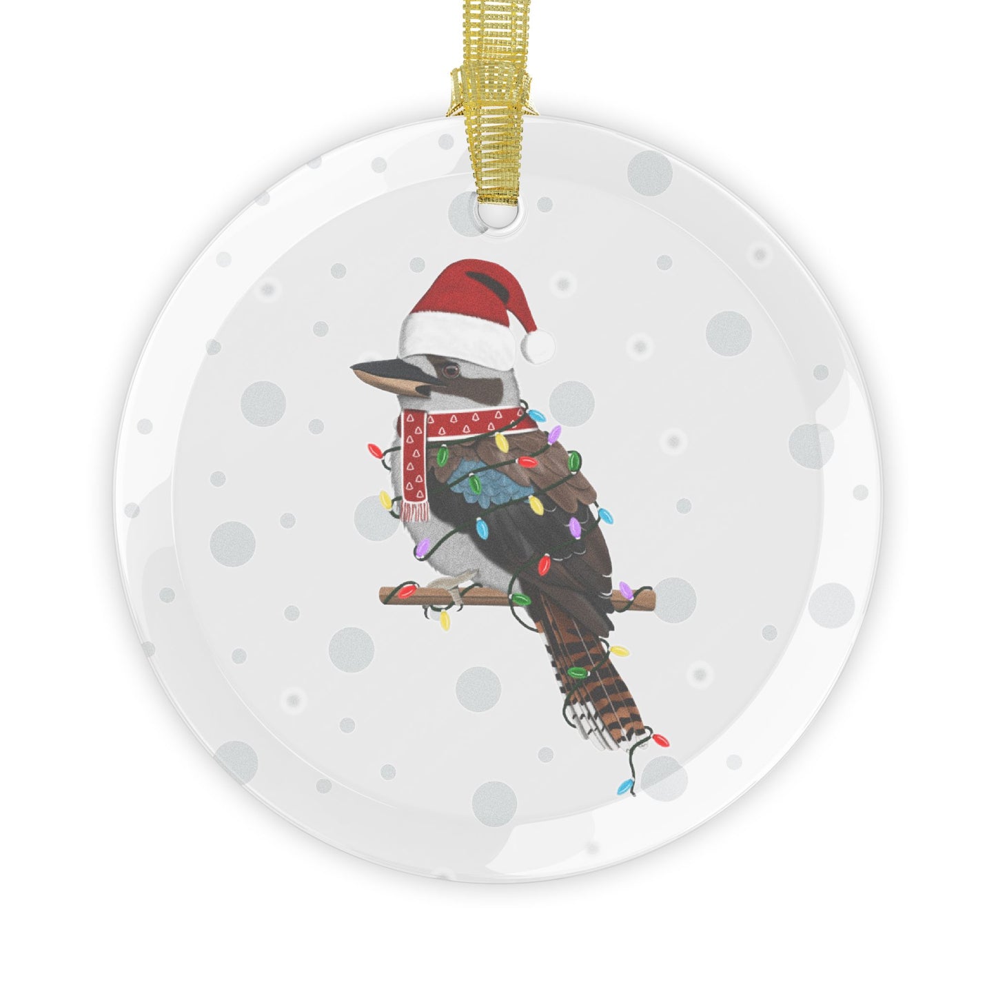 Kookaburra as Santa Claus with Fairy Lights Christmas Glass Ornament