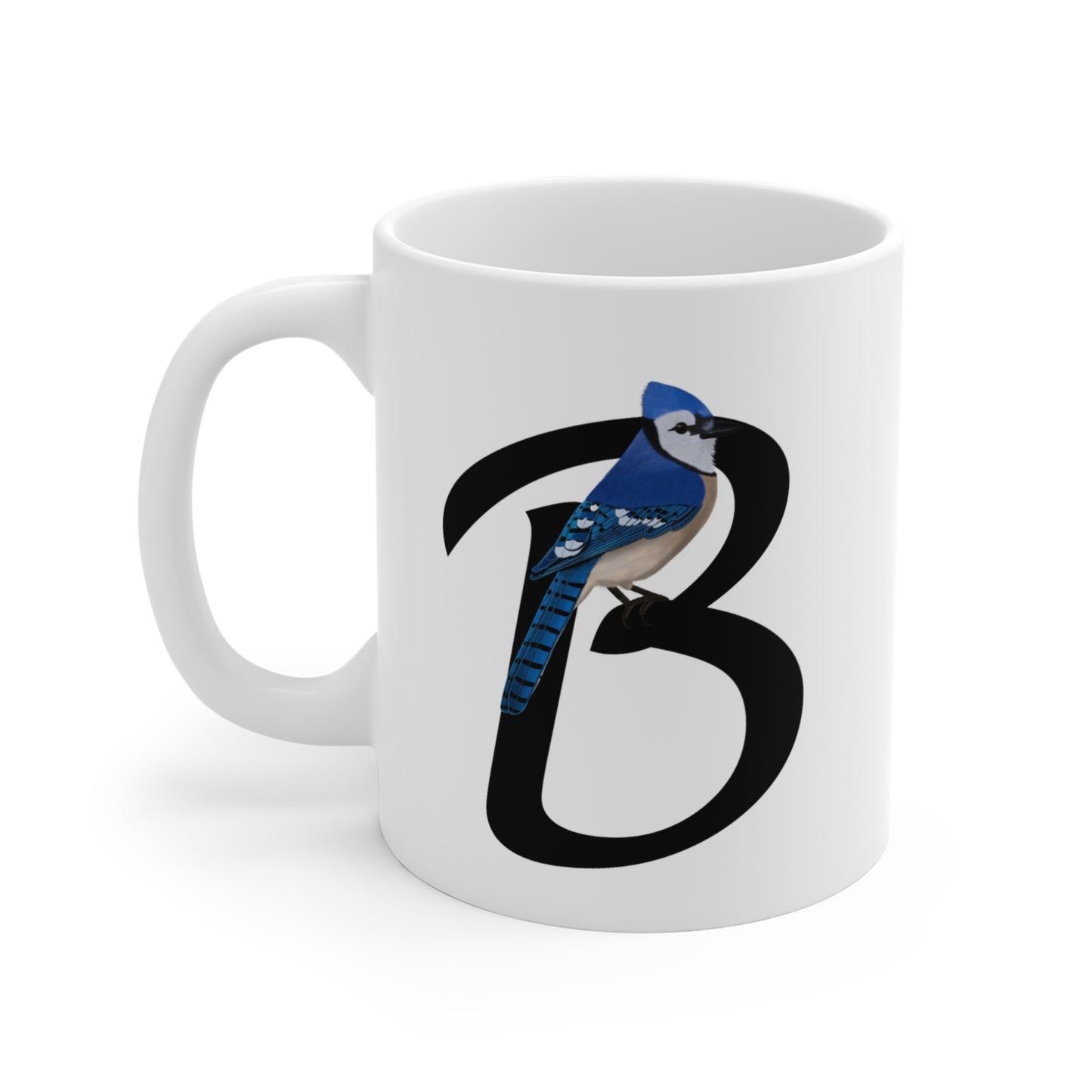 Blue Jay Letter B Bird Ceramic Mug 11oz White