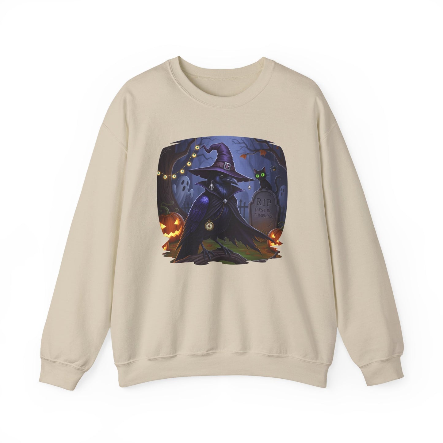 Black Crow Halloween Bird Sweatshirt - Spooky Halloween Costume for Bird Lovers