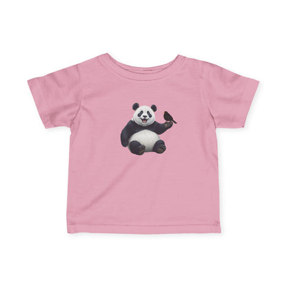 Fröhlicher Panda mit Amsel Vogel Tiermotiv T-Shirt für Babys und Kleinkinder