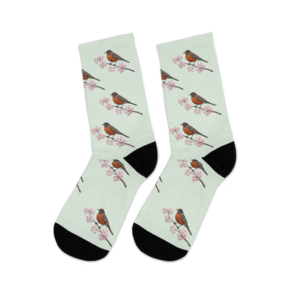American Robin & Cherry Blossom Socks Sage Green | Birdwatching Apparel – Accessories,