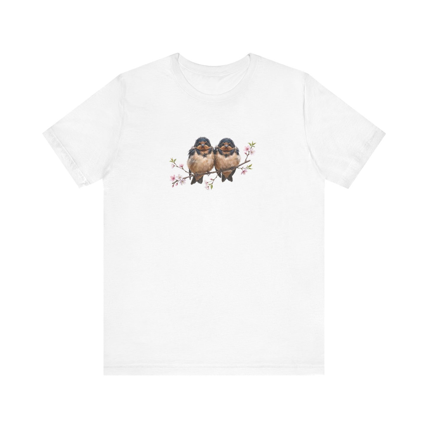 Barn Swallow Fledgling T-Shirt | Spring Blossoms Unisex Graphic Tee for Bird Watchers