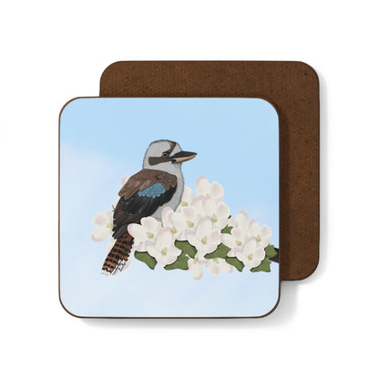 Kookaburra Apple Blossoms Bird Hardboard Coaster