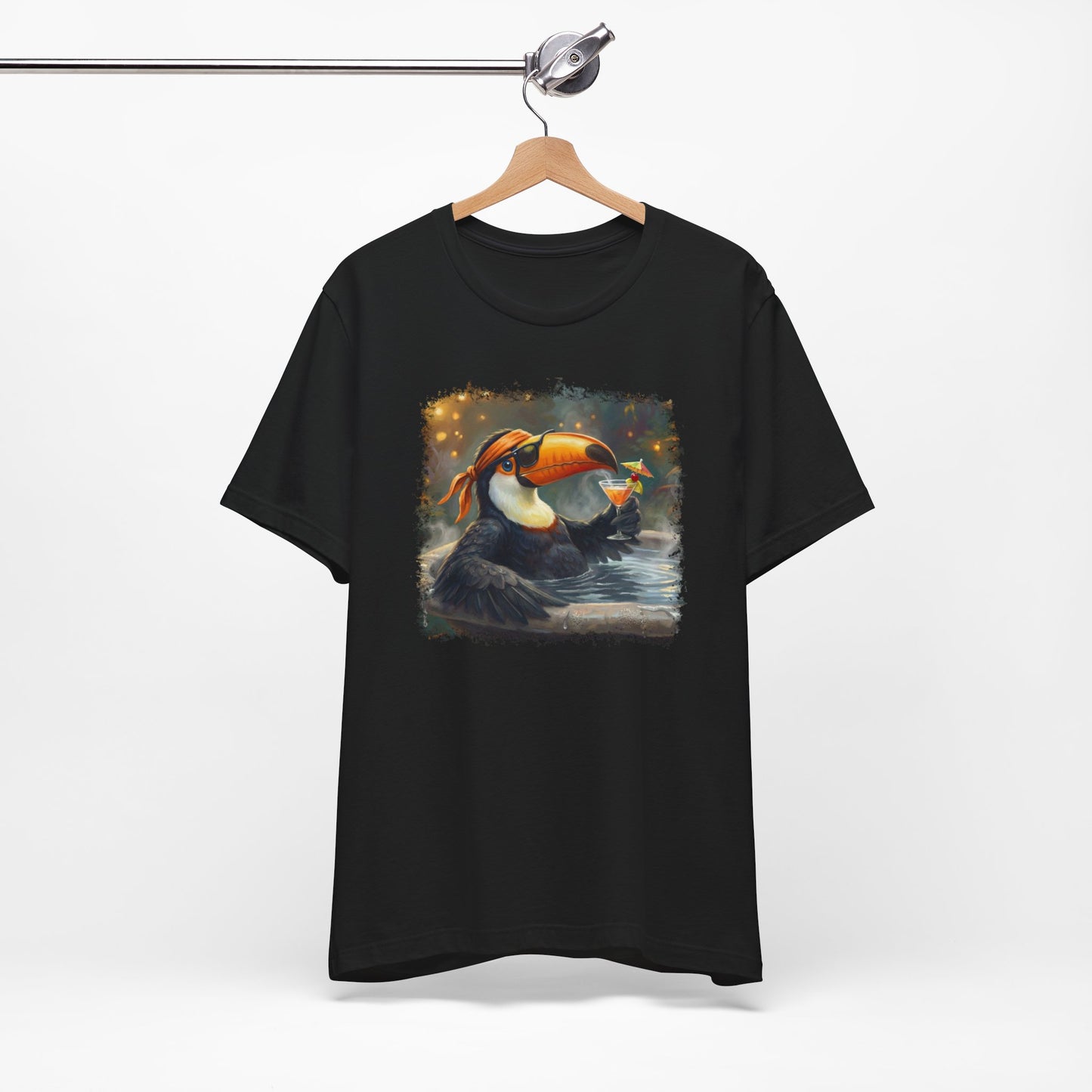 Funny Toucan T-Shirt | Bird with Sunglasses & Drink | Unisex Summer Tee