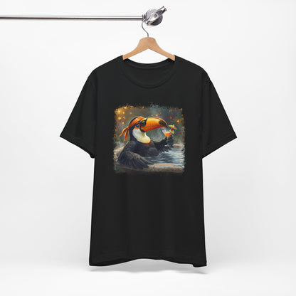 Funny Toucan T-Shirt | Bird with Sunglasses & Drink | Unisex Summer Tee