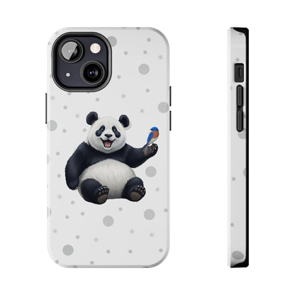 Cute Panda Bear with a Bluebird Animal iPhone Case - Dual-Layer PC/TPU Protective Cover for iPhone