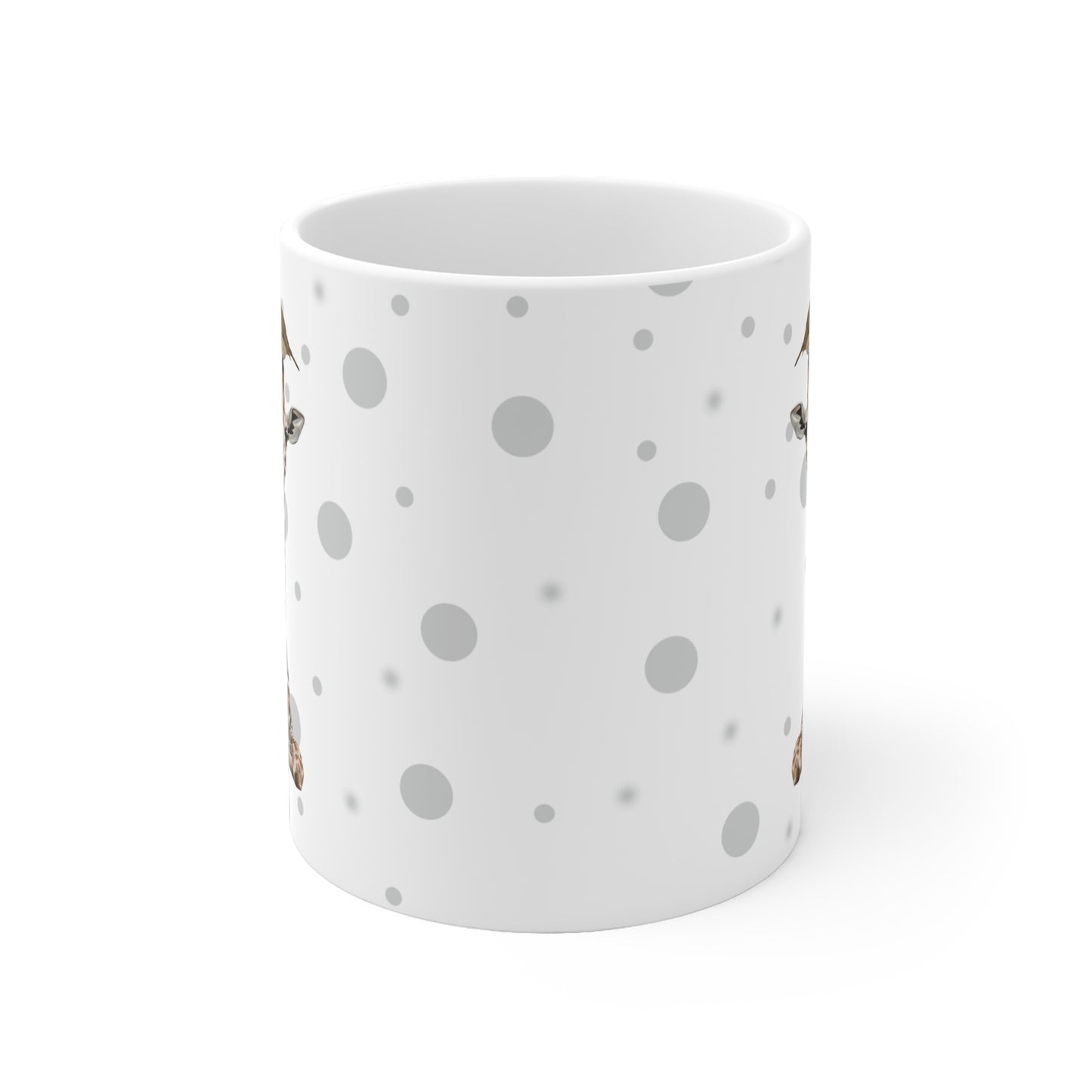 Rotkehlchen mit einer Baby Giraffe Vogel Tiermotiv Tasse Punkte Grau