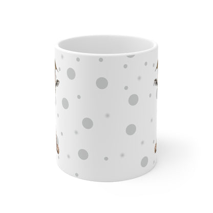 Rotkehlchen mit einer Baby Giraffe Vogel Tiermotiv Tasse Punkte Grau
