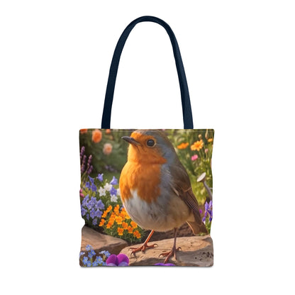 Robin Rosi Flower Bed Tote Bag - Cute Backyard Bird Watcher Gift