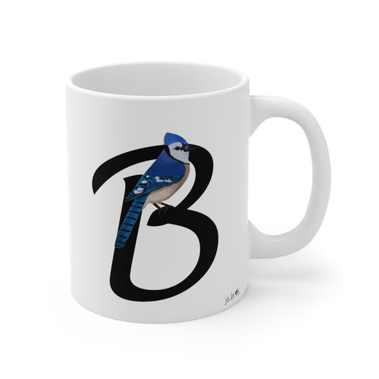 blue jay letter b bird mug