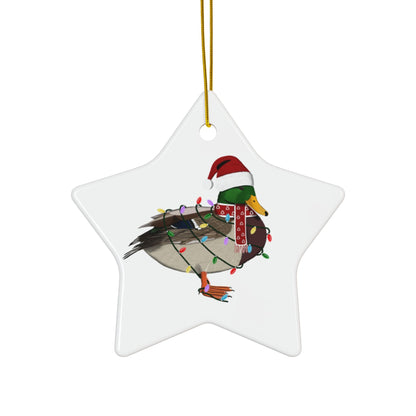 Mallard as Santa Ceramic Bird Christmas Ornament | Durable Double-Sided Bird Lover Decor
