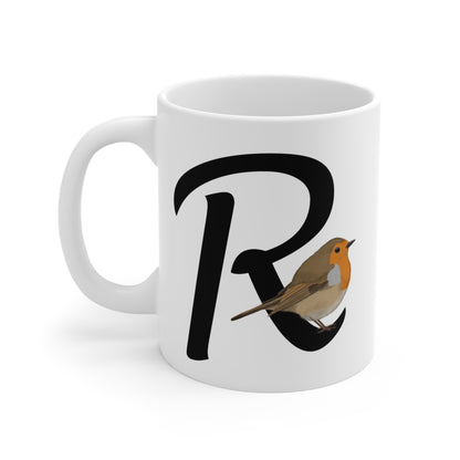 Robin Letter R Bird Ceramic Mug 11oz White