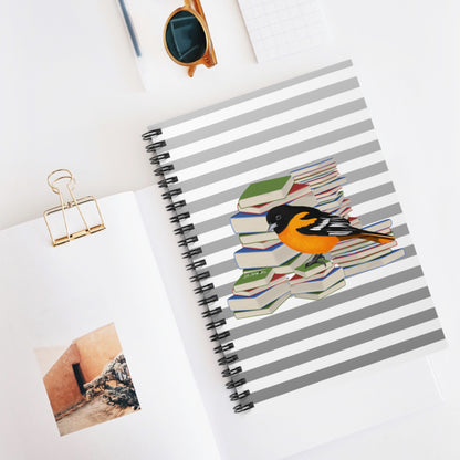 Baltimore Oriole Bird with Books Birdlover Bookworm Spiral Notebook Ruled Line 6" x 8"