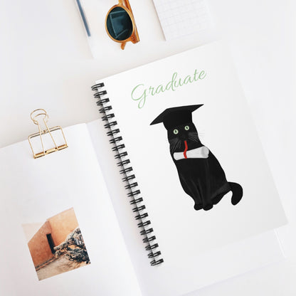 Black Cat with Doctor Hat Graduate Lover Spiral Notebook Ruled Line 6" x 8"