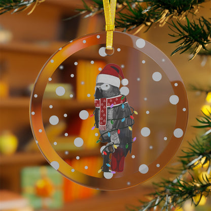 Grey Parrot as Santa Claus with Fairy Lights Christmas Glass Ornament